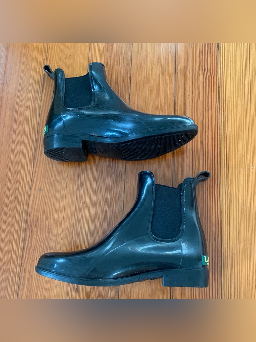 Lauren Ralph Lauren Tally-Bo-Rai black shiny rain boots, sz 7 - Picture 4 of 10